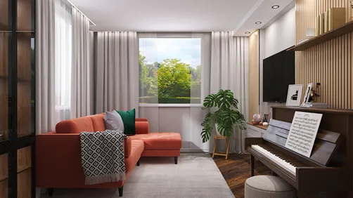 Living room with piano