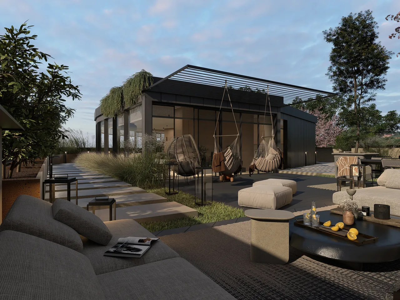 Modern [ ROOFTOP AT SUNSET ] 3d design renderings