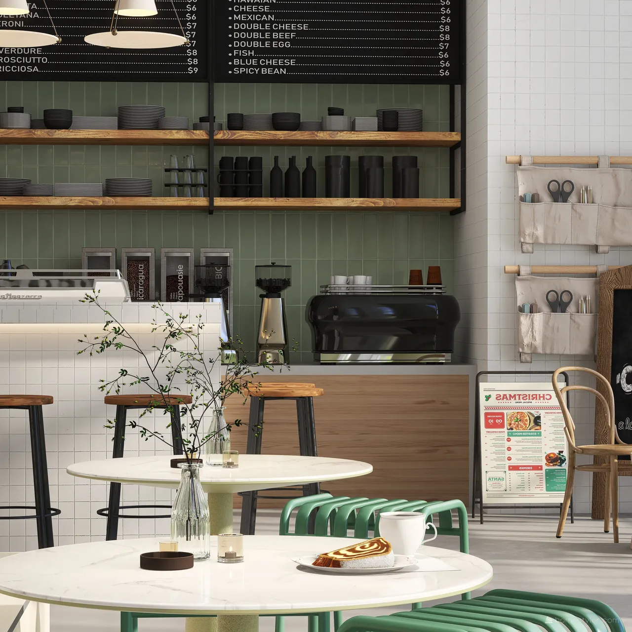 Contemporary Cafe Design Green 3d design renderings