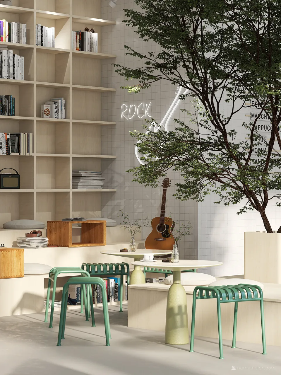 Contemporary Cafe Design Green 3d design renderings